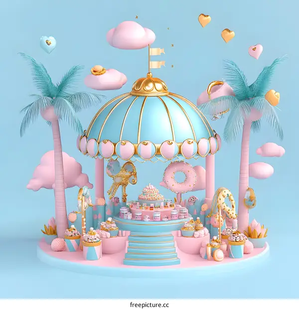 Sweet Dreams Carousel with Pink and Blue Clouds and Palm Trees