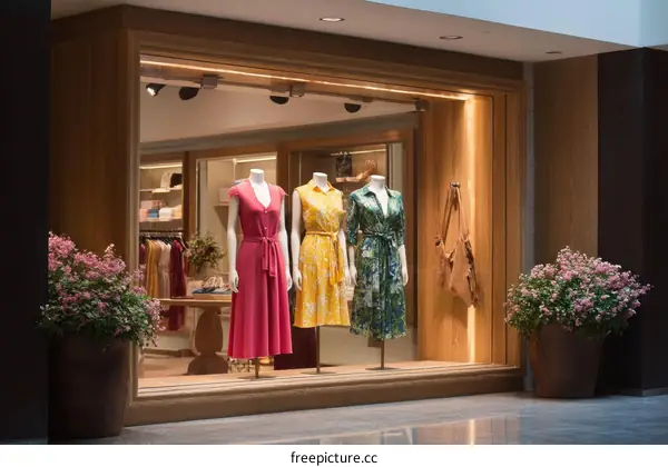 Fashion Boutique Window Display with Dresses
