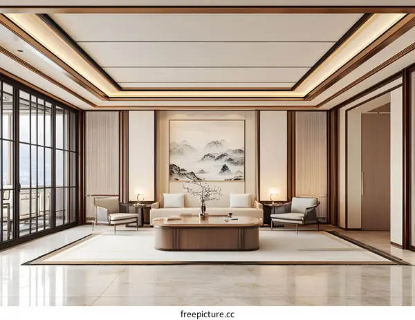 Modern Minimalist Living Room Interior Design with Wooden Elements