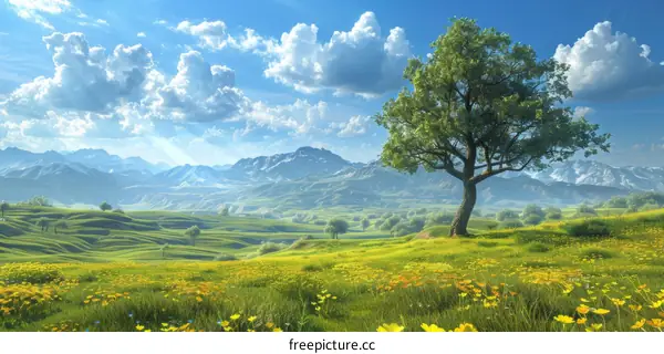 Vast Grassland Under a Blue Sky