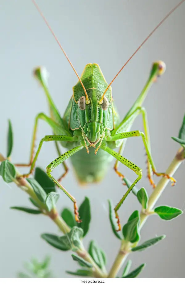 A Green Katydid Perched on a Foliage