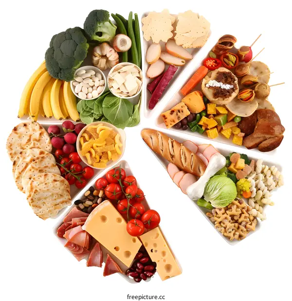Variety of Foods on Plates Arranged in a Circle