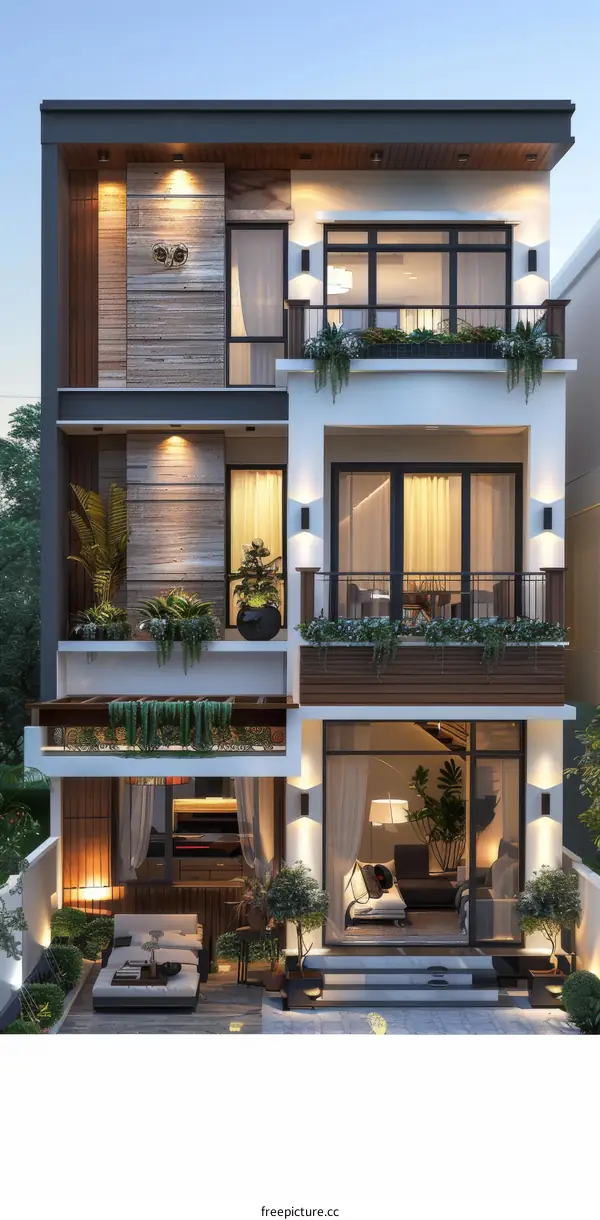 Three-Story Modern House with Floor-to-Ceiling Windows