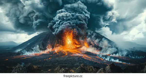 Volcanic Eruption: Lava Flow and Ash Cloud