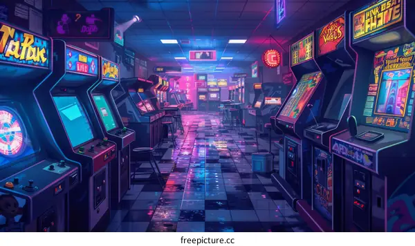arcade machines in a retro themed arcade