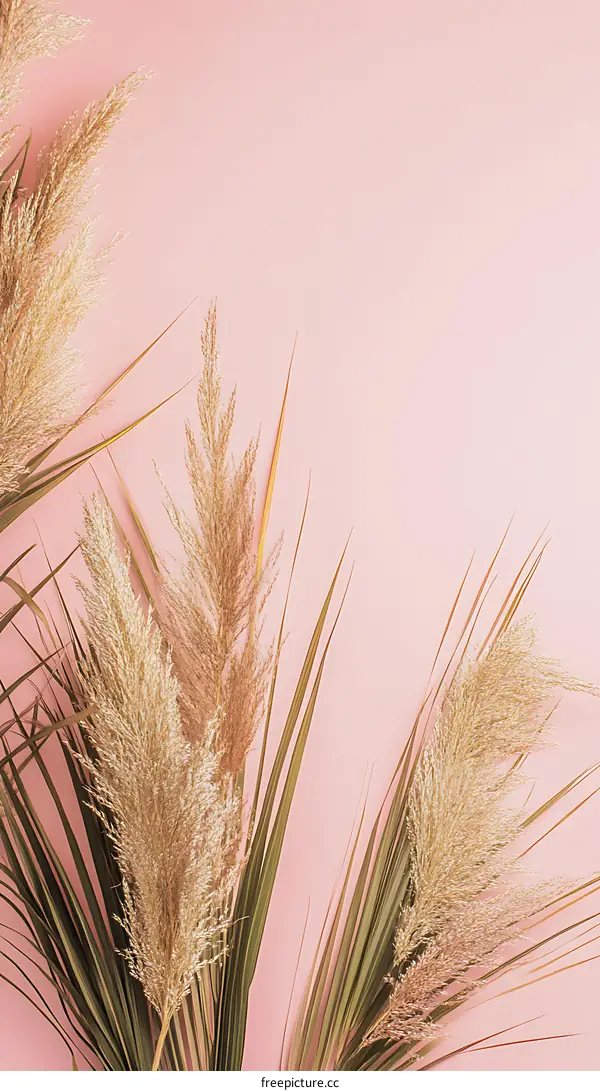 Pampas Grass on Pink Background Minimalist Style