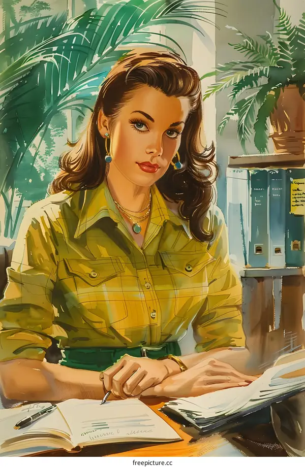 portrait of a beautiful woman in a green blouse