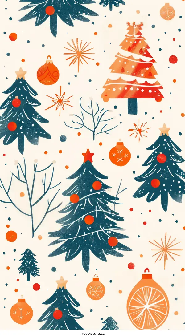 Retro Christmas Tree Ornament Seamless Pattern