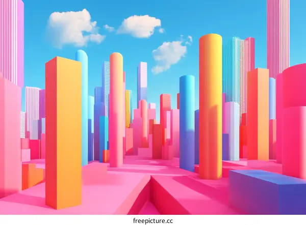Colorful Abstract Geometric Cityscape Illustration