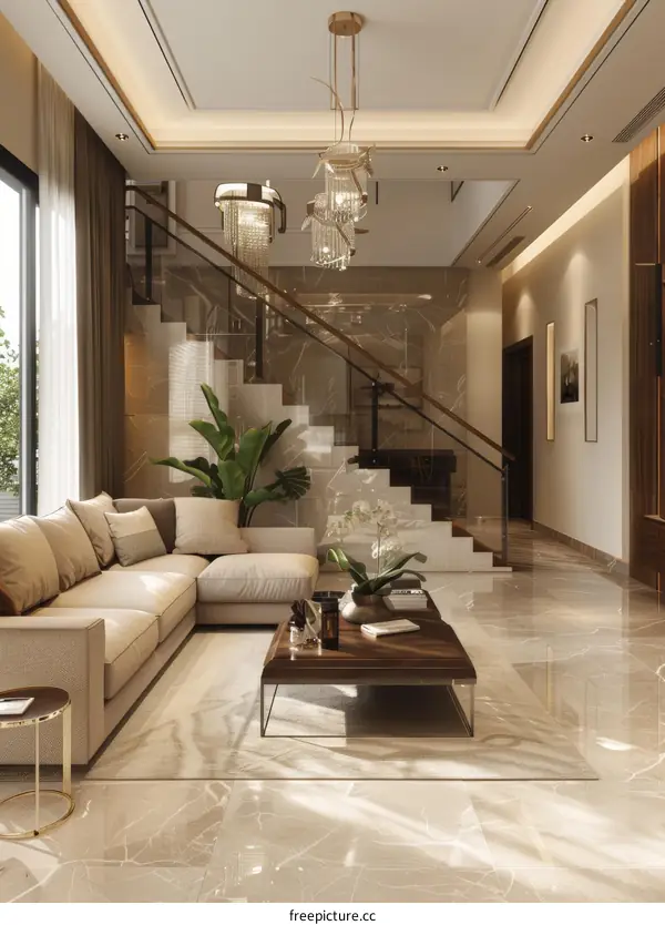 Luxury Living Room Design with Marble Flooring