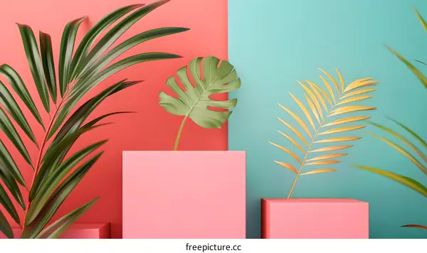 Tropical Leaf Minimalism Mockup on Colorful Background