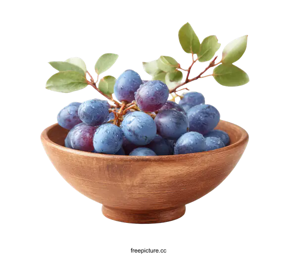 [Transparent Background PNG]Fresh Grapes in Wooden Bowl