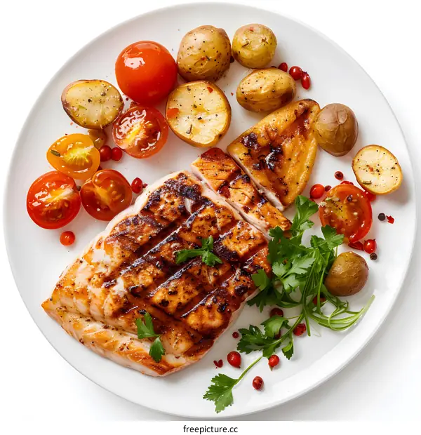 Grilled Salmon with Potatoes and Tomatoes