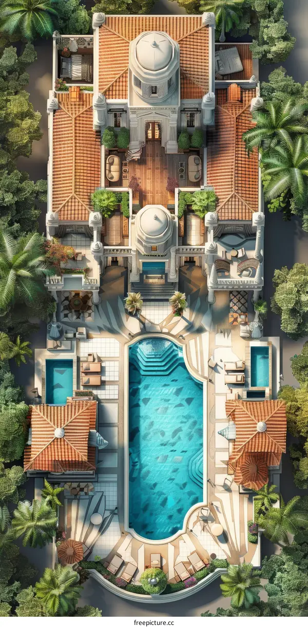 Luxury Villa with Pool and Palm Trees