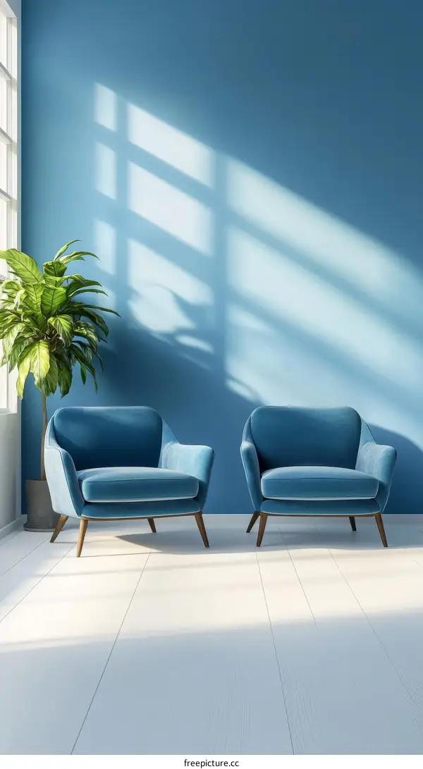 Modern Living Room with Blue Armchairs