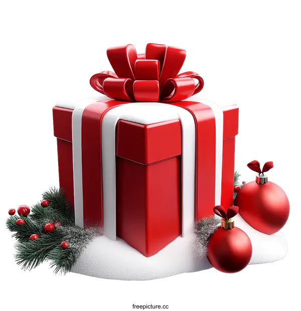 [Transparent Background PNG]Christmas Gift Box Illustration on Snow