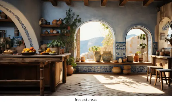 A Mediterranean kitchen with a view