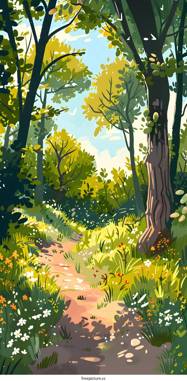 Path Through Forest with Flowers