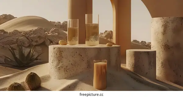 Desert Landscape with Glass Cylinders