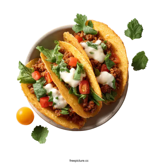 [Transparent Background PNG]Delicious Tacos with Ground Beef, Salad and Sauce
