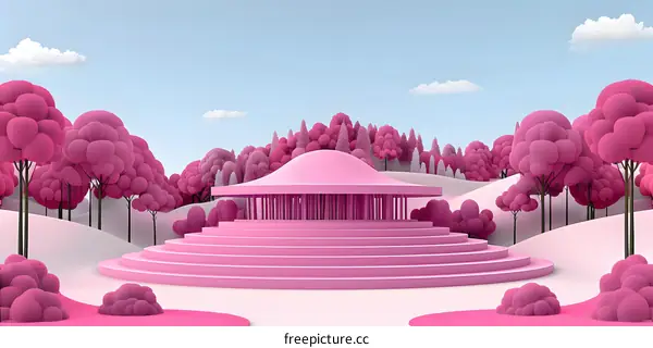 Pink Pastel Dreamy Landscape with Dome Shaped Building