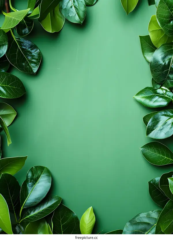 Green Leaf Frame on Green Background