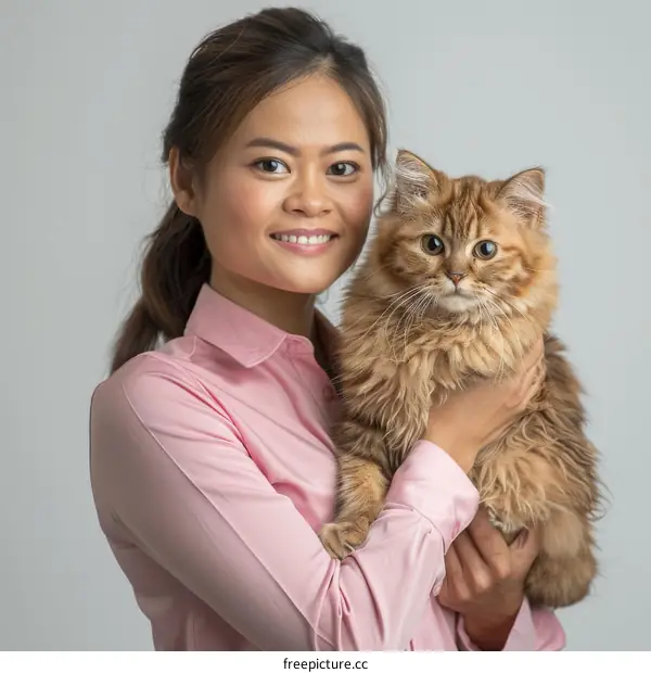 Asian woman with a ginger cat