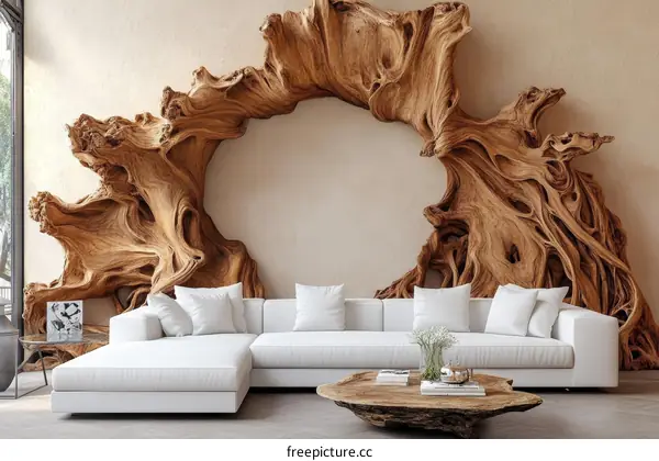 Driftwood Wall Art Decorated Modern Living Room