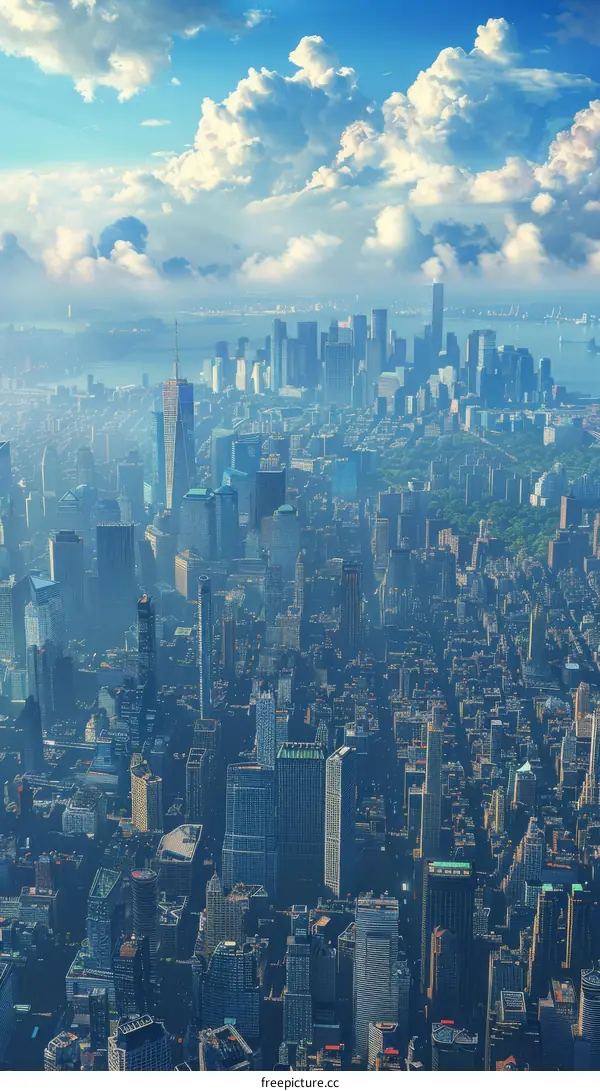New York City Skyline with Clouds and Skyscrapers