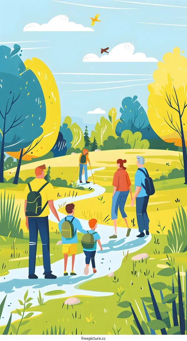 Family Hiking Trip in the Woods