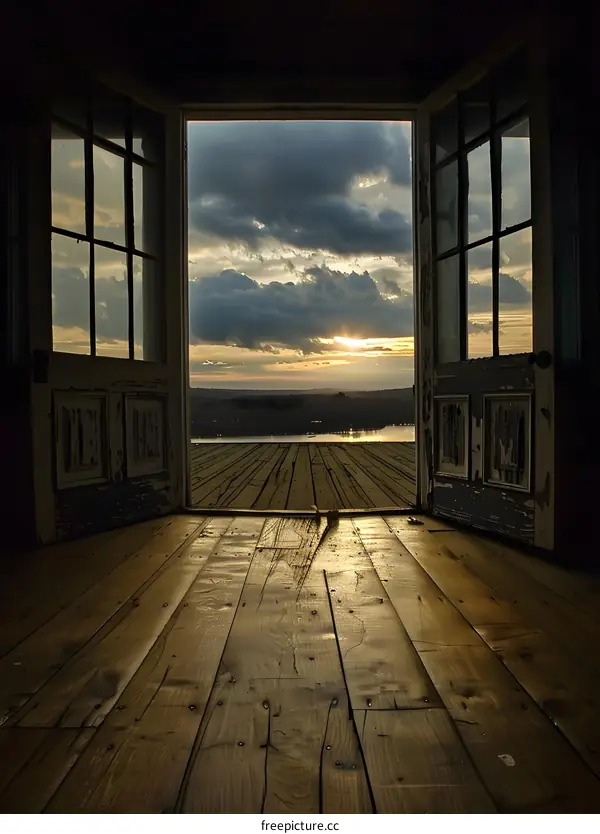 Open Doorway to Sunset Landscape
