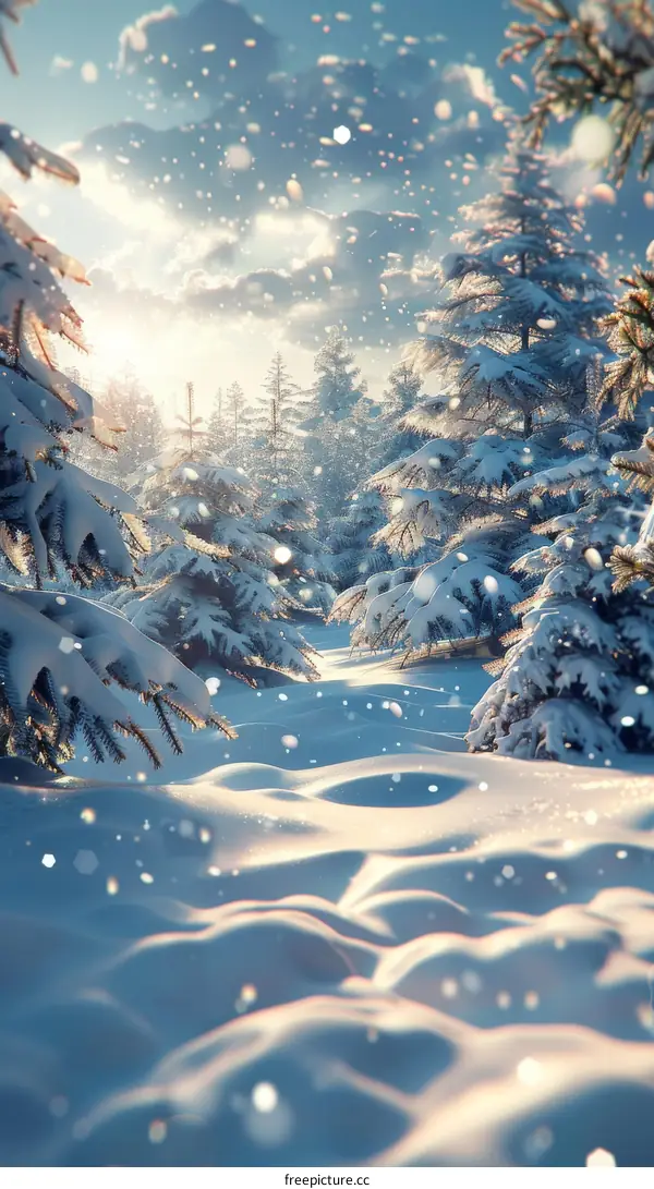 Winter Wonderland: Snow-Covered Pine Forest and Path
