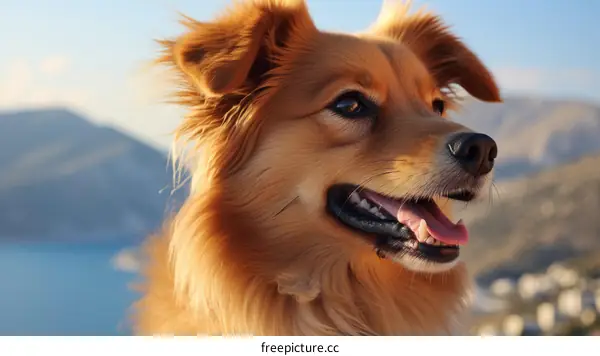 A ginger dog looking out at the sea