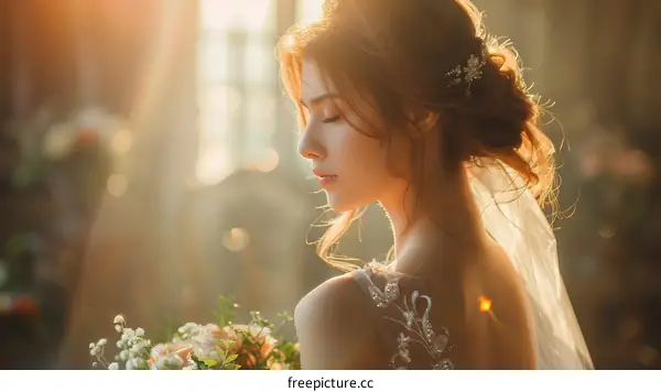 Portrait of a beautiful bride in a white dress