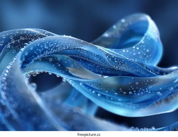 Abstract 3D Render of Blue Liquid or Glass Surface with Droplets