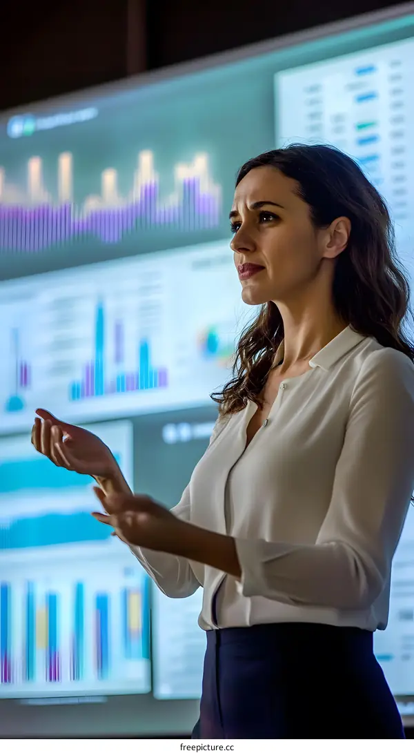 Businesswoman Presenting Data On Screen In Meeting