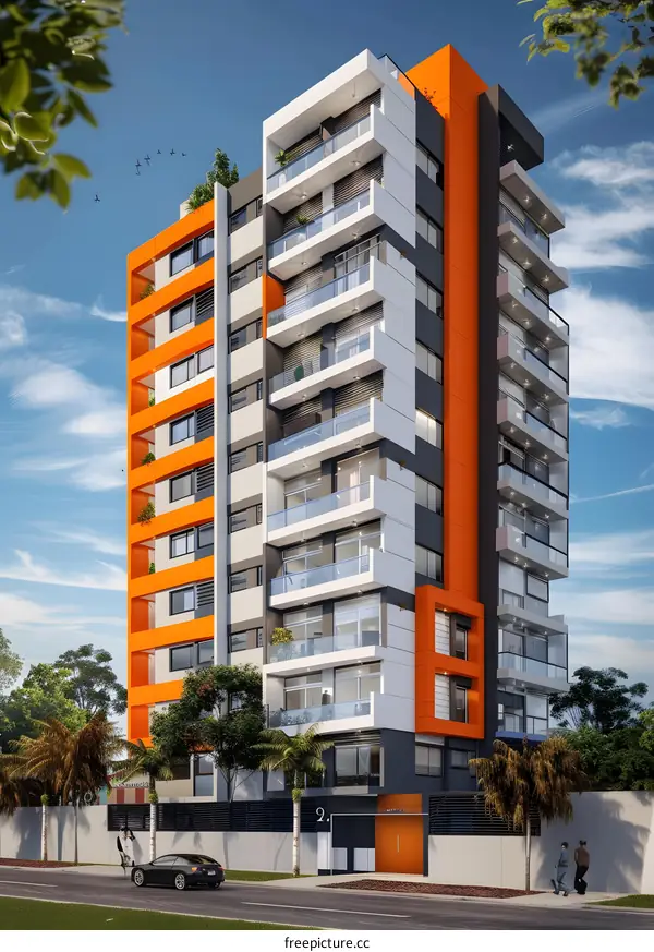 Modern Building Architecture with Orange and White Facade