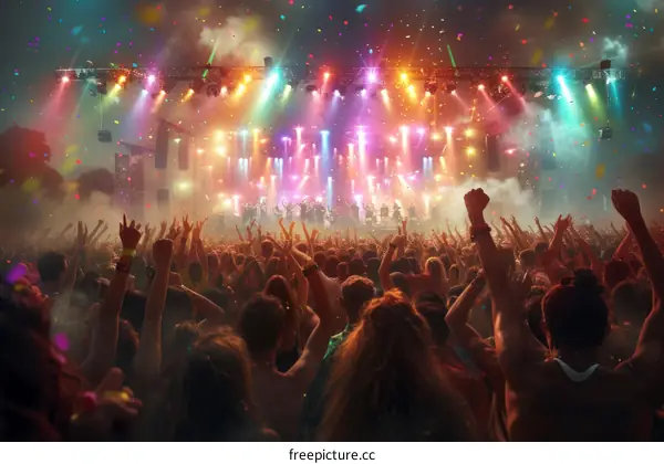 Music Festival Crowd in Excitement and Lights