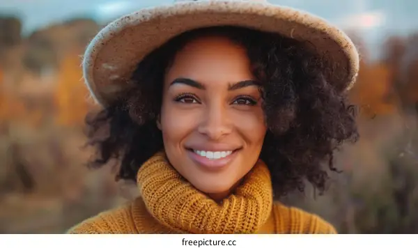 Portrait of a Smiling Black Woman in Autumn