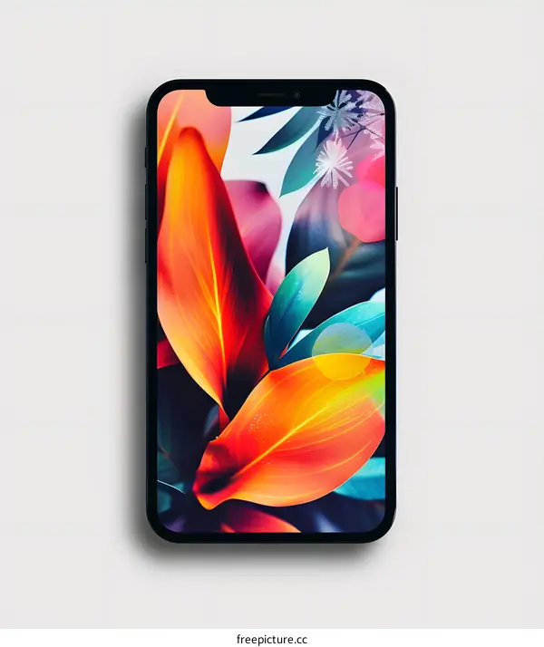 Black Smartphone With Floral Wallpaper Mockup
