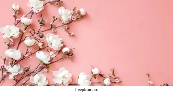 White Flowers on Pink Background Floral Spring Design
