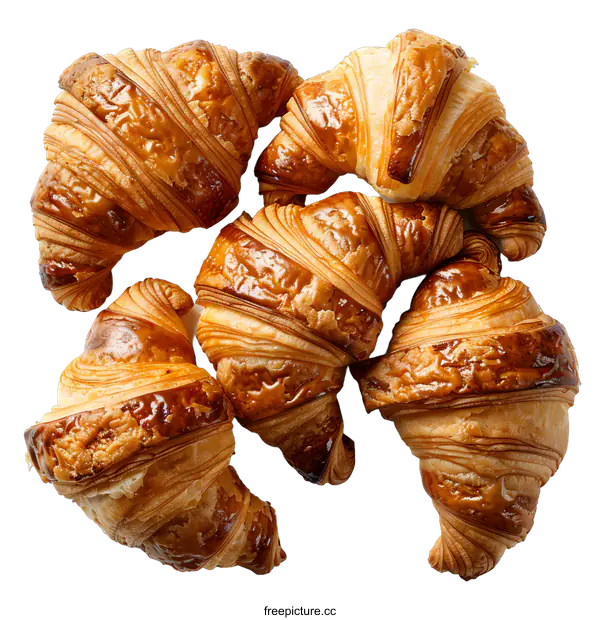 [Transparent Background PNG]Five golden croissants on a white background