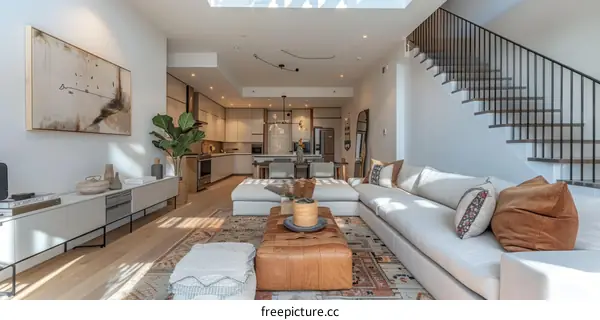 Modern Living Room with High Ceilings