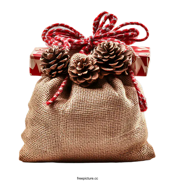 [Transparent Background PNG]Christmas Gift Bag with Pine Cones