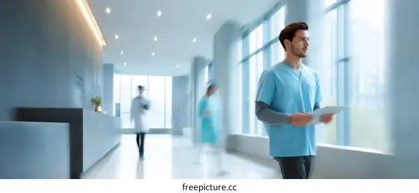 Hospital Corridor with Medical Staff