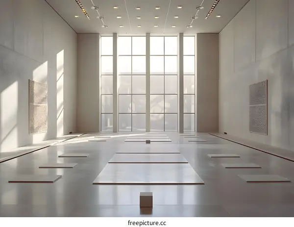 Modern Gallery Interior with Large Windows and Minimalist Art