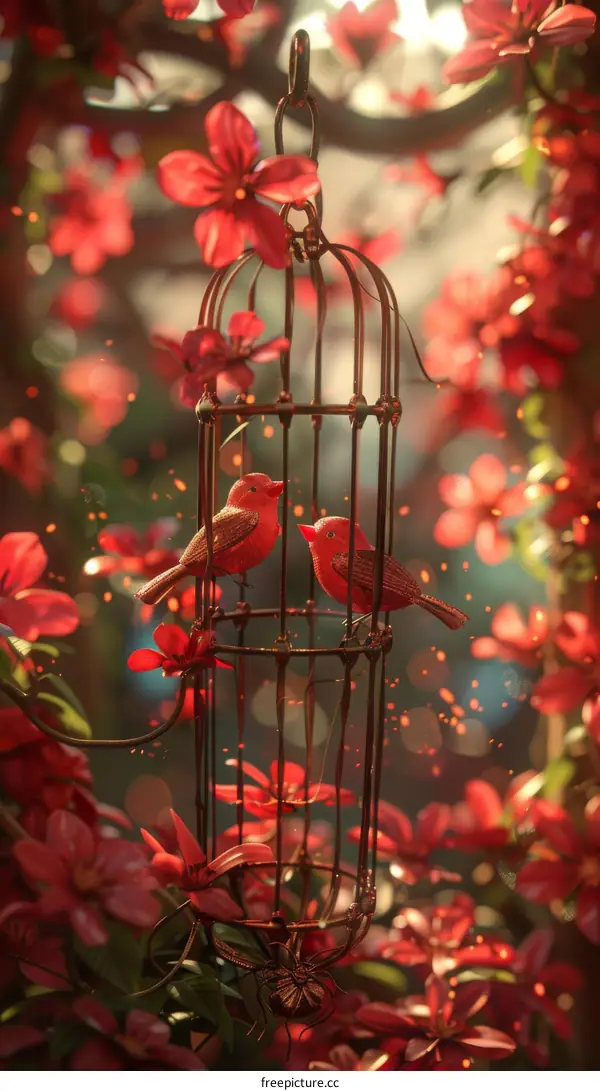 Romantic Birds in a Floral Cage