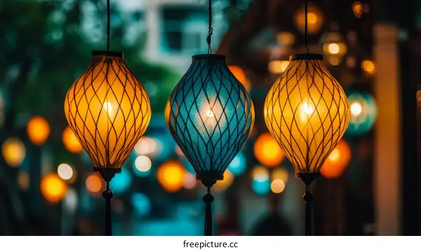 Colorful Hanging Lanterns in the Evening