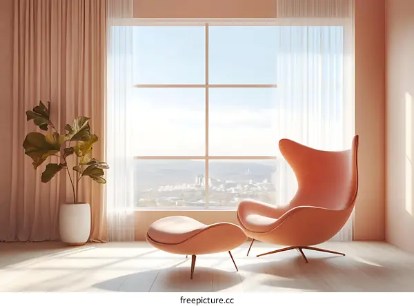 Modern Living Room with Peach Tones and Panoramic View