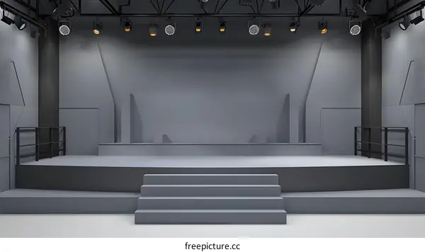 Empty Stage with Spotlights and Steps